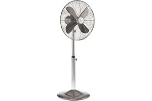 DECO BREEZE DecoBREEZE Pedestal Standing Floor Fan, Indoor 3-Speed Oscillating Fan with Adjustable Height, Stainless, Retro Fan, 16 inches