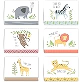 Canopy Street Jungle Animal Baby Thank You Greeting Cards / 36 Gratitude Note Cards / 6 Child Safari Thanks Designs / 3 1/2" x 4 7/8" Baby Shower Birthday School Appreciation Cards/Made In The USA