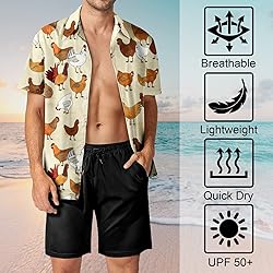 HUGLAZY Chicken Shirt for Men Button Down Hawaiian