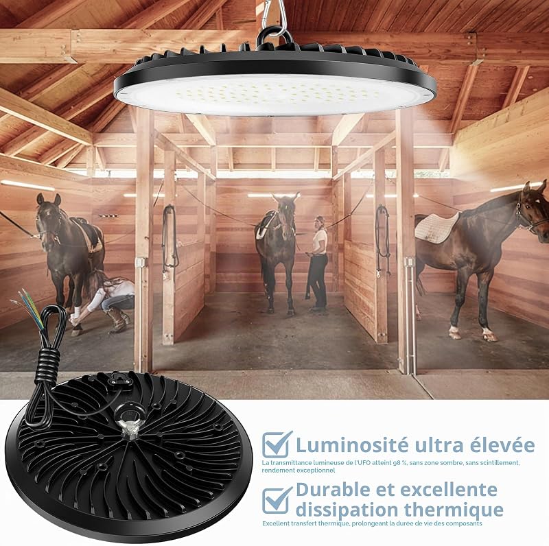 200W UFO LED High Bay Light, 30000LM, 6000K blanc froid UFO LED atelier lumière, IP65 imperméable à l'eau lampe，Convient aux usines, garages et entrepôts (4 Pack, 200W)