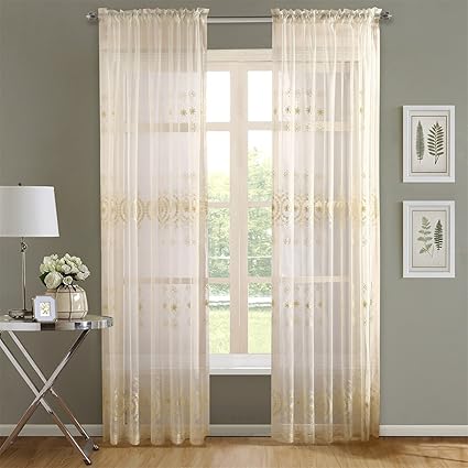 Amazon Com Dreaming Casa Yellow Pattern Window Sheer Curtains For
