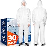 CAREGY Hazmat Suits 30 Pack Disposable Protective Coveralls, Heavy Duty Full Body Painters Suit for Men & Women with Elastic Wrists, Ankles and Hood, Available in 4 sizes-Large