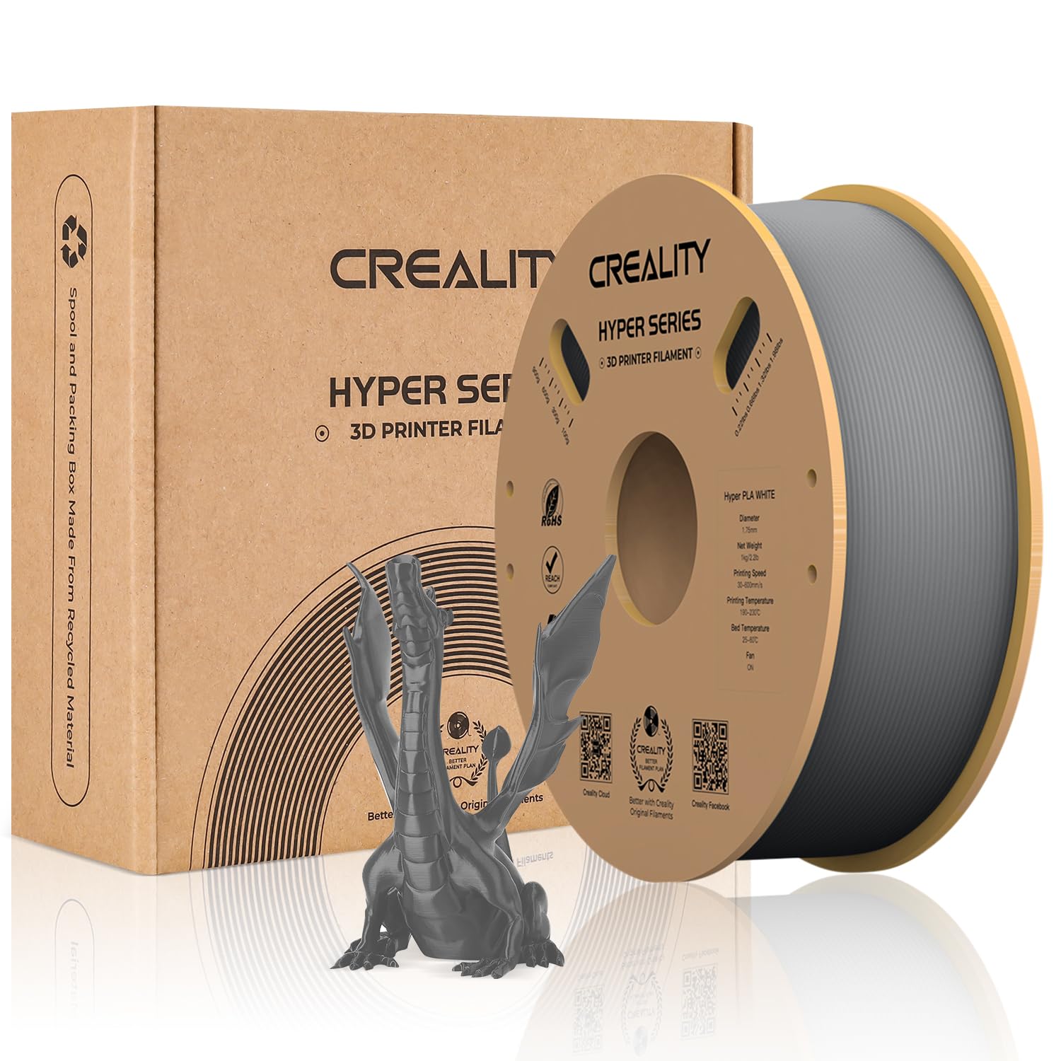 Creality Hyper PLAフィラメント 高速 1.75mm 1KG 高速印刷 専門フィラメント 印刷速度30-600mm/sサポート 3Dプリンター フィラメント PLA 分解性 環境に優しい FDM 3Dプリンター用フィラメントEnder-3シリーズ/K1C/K1 MAX用フィラメント