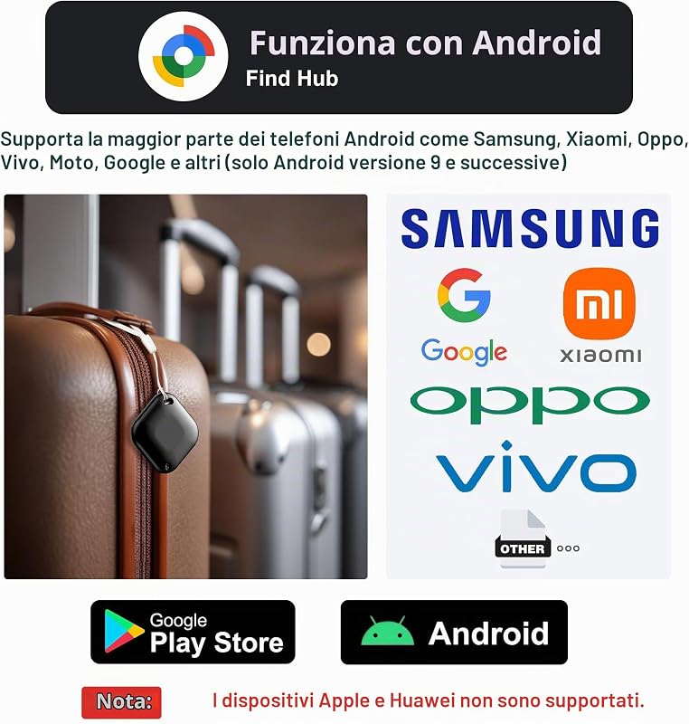 Tracker Android Smart Tag, tracker Bluetooth compatibile con Google Find My Hub App (solo Android), localizzatore anti-smarrimento per chiavi, valigie, zaini, borse e altro ancora, nero, confezione da