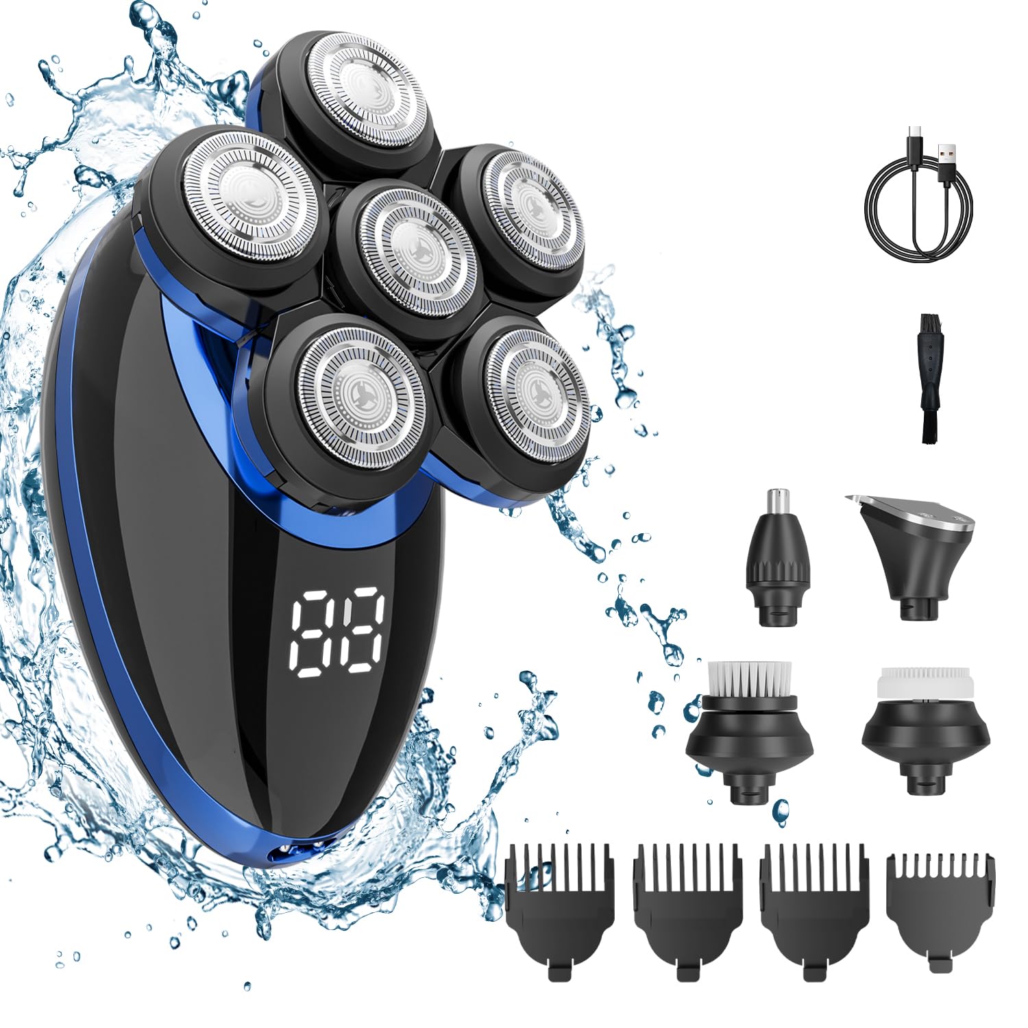 ZORUMAN Head Shavers for Men, Intelligent Digital Display, Upgraded 6-Head Multi-Function, IPX7 Waterproof Wet Dry Rotary