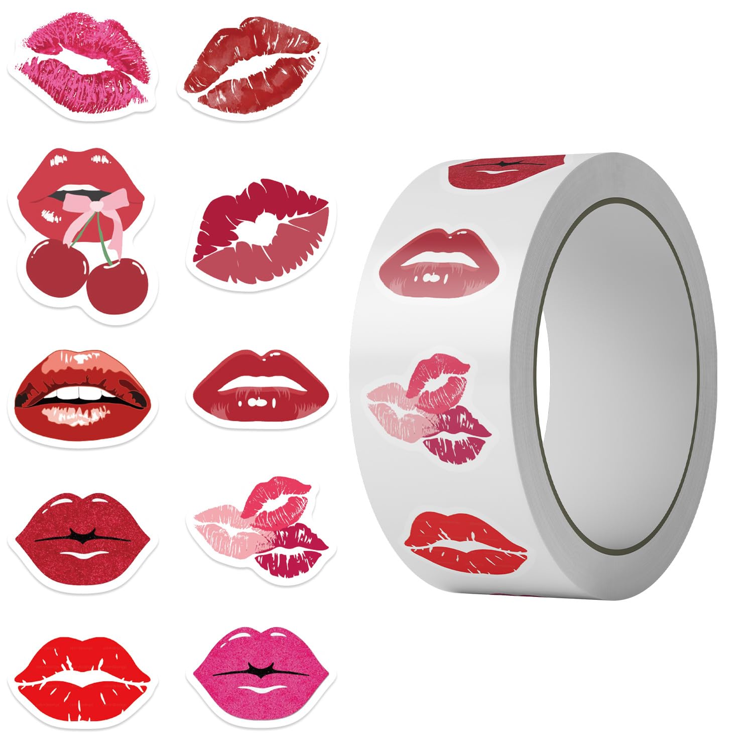 Photo 1 of 500PCS Red Lips Stickers for Kids 10 Styles Sticker Rolls Cartoon Kisses Stickers Party Favors Waterproof Vinyl Stickers for Scrapbooks Water Bottle Gift Boxes Party Decorations (Lip)