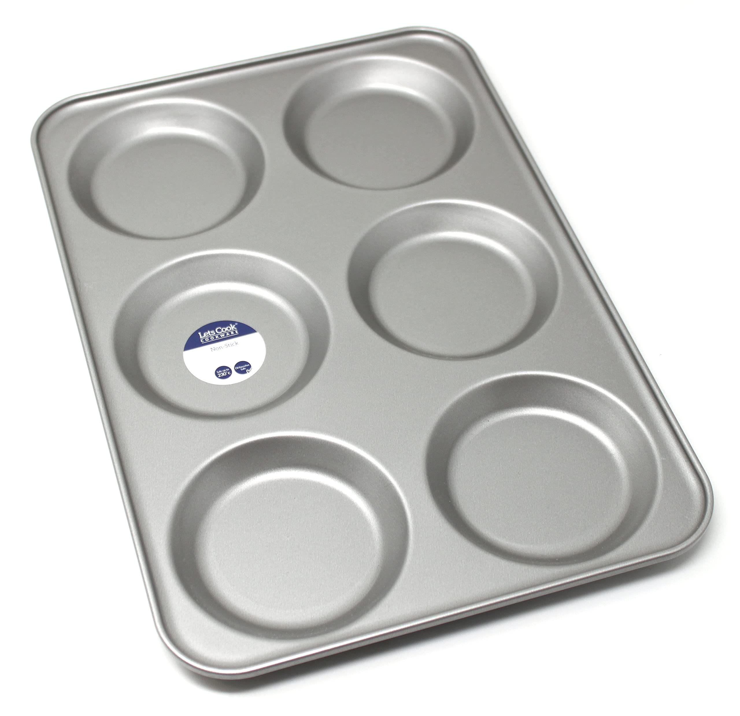 Lets Cook Cookware - Professional 6 Hole Yorkshire Pudding Tray, Heavy Gauge, Double Coated Non Stick, British Made