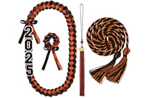 ATCCPYDM Graduation Ribbon Lei Class of 2025 Handmade Braided Necklace Honor Cord with Tassel Grad Lei Kit for Graduate Women Men High School College Grad Party Supplies(Orange+Black)