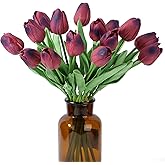 SITUMEIZI 15pcs Tulips Fake Burgundy Artificial Flowers Real Touch 14" PU Flower for Home Decor Easter Spring Wedding Bouquet Decorations Mother's Gift Day Floral Arrangements