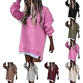 Crewneck Sweatshirts Women Y2k Side Slits Zipper Oversized Sweatshirt Dress Casual Off The Shoulder Long Sleeve Tops