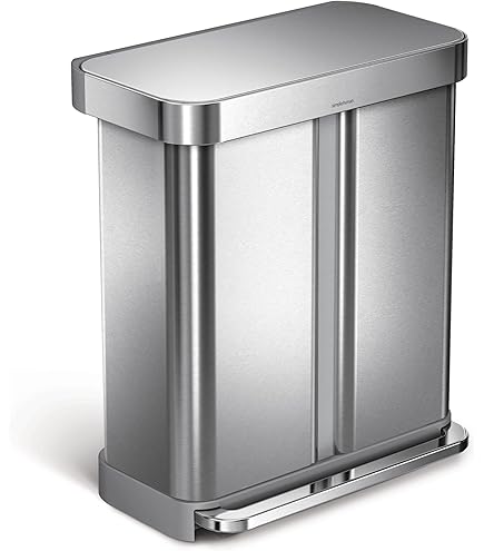 simplehuman Rectangular Step Trash Can, Stainless Steel, 38
