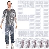Berlune 50 Pcs Disposable Rain Ponchos for Adults Thick Disposable Ponchos Bulk with Hood Emergency Raincoats for Camping Themed Park, Clear