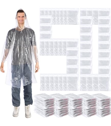 Pasimy 150-Pack Clear Disposable Rain Ponchos For Adults - Bulk Emergency Raincoats With Hood For Travel, Camping