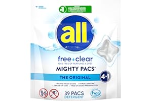 All Free Clear, Original, Mighty PACS Laundry Detergent Pacs for Sensitive Skin, Unscented and Hypoallergenic, 39 Count