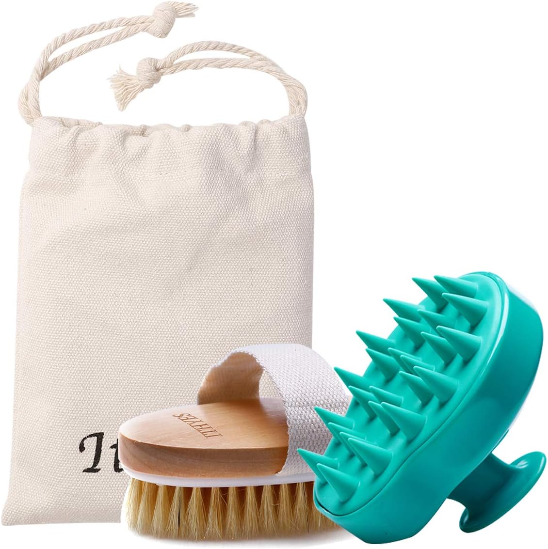 Shampoo Brush Bath Brush Kit Pack 2 of Hair Brush Silicon Scalp Massager and Dry Skin Body Brush Exfoliate Improve Blood Circulation for Daily Use or Gift