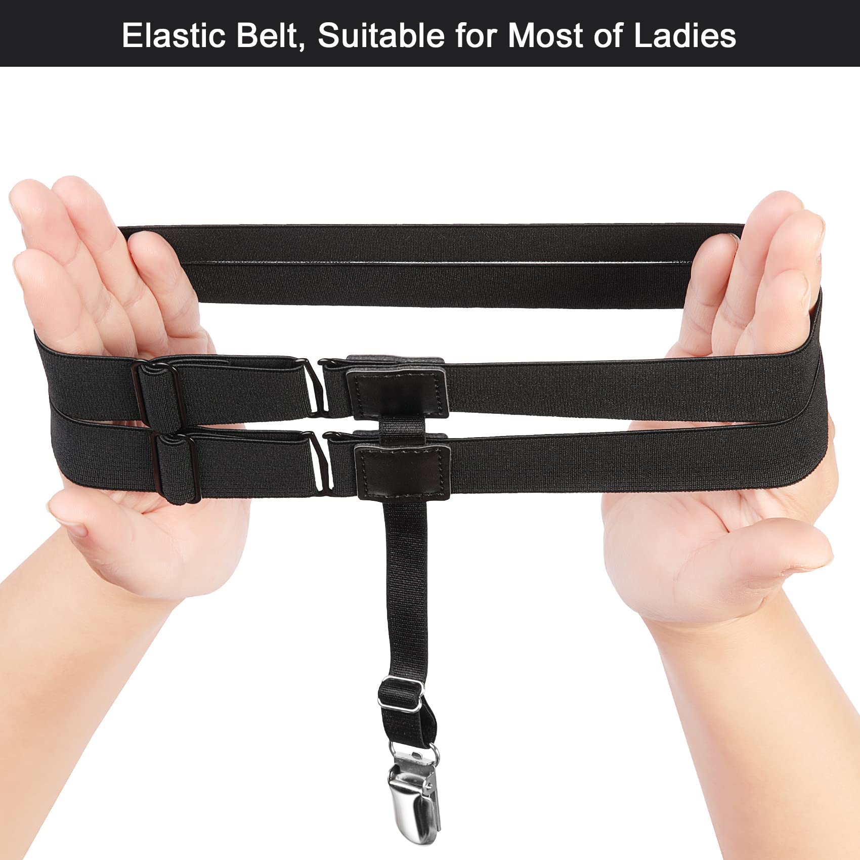 2PCs Super Adjustable Leg Garter with Anti-Slip Clips, Elastic Thigh Garters for Women
