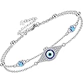 Evil Eye Bracelets S925 Sterling Silver Blue Evil Eye Bracelet Double Layered Protection Jewelry For Women Gift Mal De Ojo