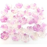 Carving Texture Glass Flower Beads for Jewelry Making Supplies Pink Gradient Clear Spacer Five Petal Floral Beads for Bracelets 14mm Aesthetic Pretty Crystal Flower Bead Kit Bracelet Making Kit
