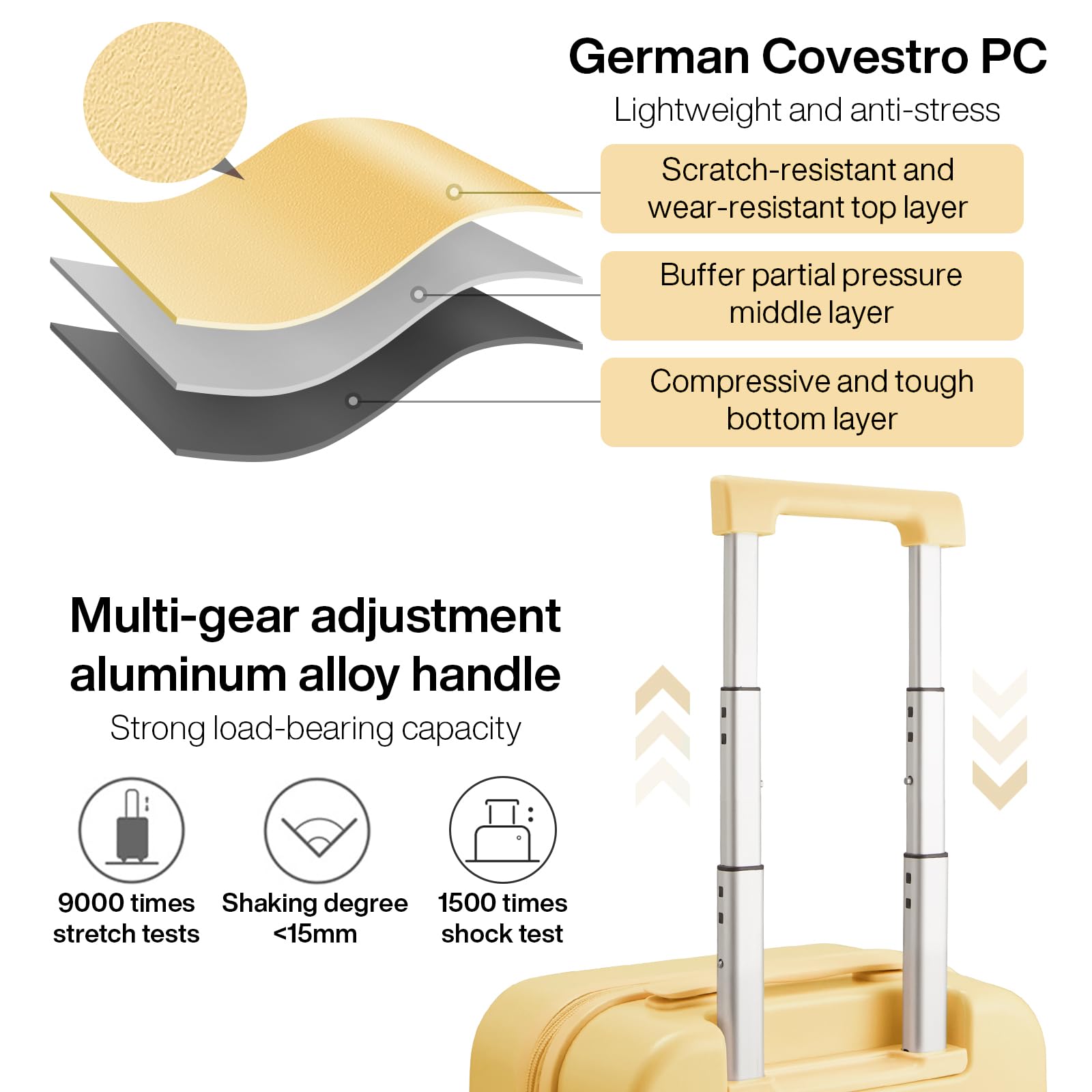 mixi 14 Inch Underseat Luggage Carry on Suitcase Free Boarding Personal Item Suitcases with Spinner Wheels Hardshell Lightweight PC for Short Travel, Lark Yellow