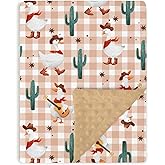 Tewrnvioc Brown Baby Blankets for Girl Boy 30x40, Soft Double Layer Minky Blanket Dotted Fleece Back, Nursery Bed Receiving Quilt Newborn Infant Toddler Shower Gift Western Silly Goose Cowboy Cowgirl