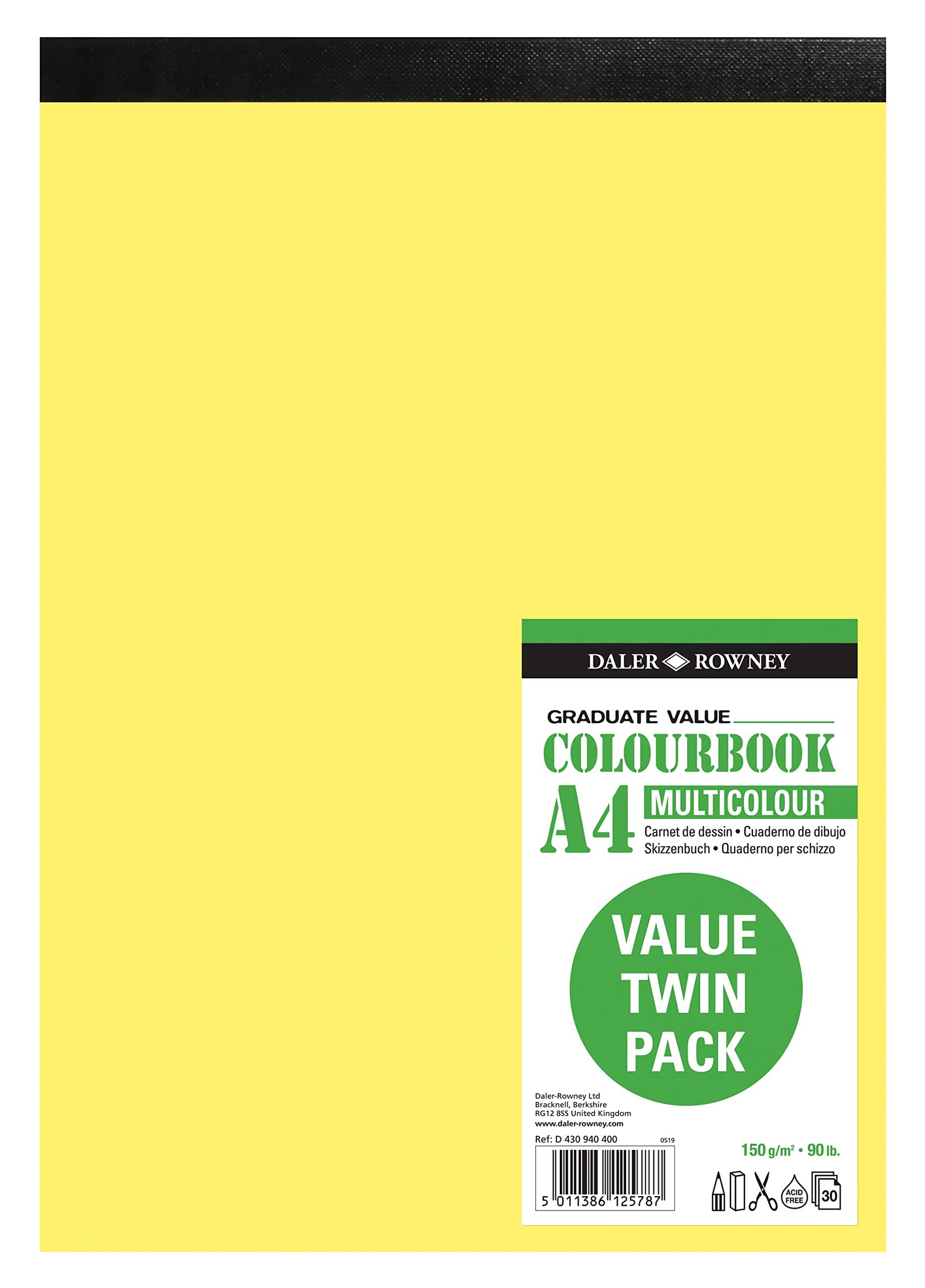 Daler-Rowney Graduate Value 150g A4 Pad in Assorted Colours, 30 Sheets, Pack of 2, Ideal for Art Students
