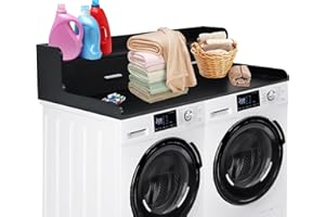 Garvee Washer Dryer Countertop with 2 Drawers & Protective Edge Rails, Wood Laundry Table with Waterproof Coating & Anti-Slip