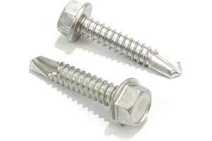 Bolt Dropper #12 x 1-1/4-Inch Stainless Steel TEK Screws - Pack of 100 Self Drilling Screws - Corrosion-Resistant External Hex Washer Head Screws for Wood, Metal, Wet Environments, or Outdoor Projects