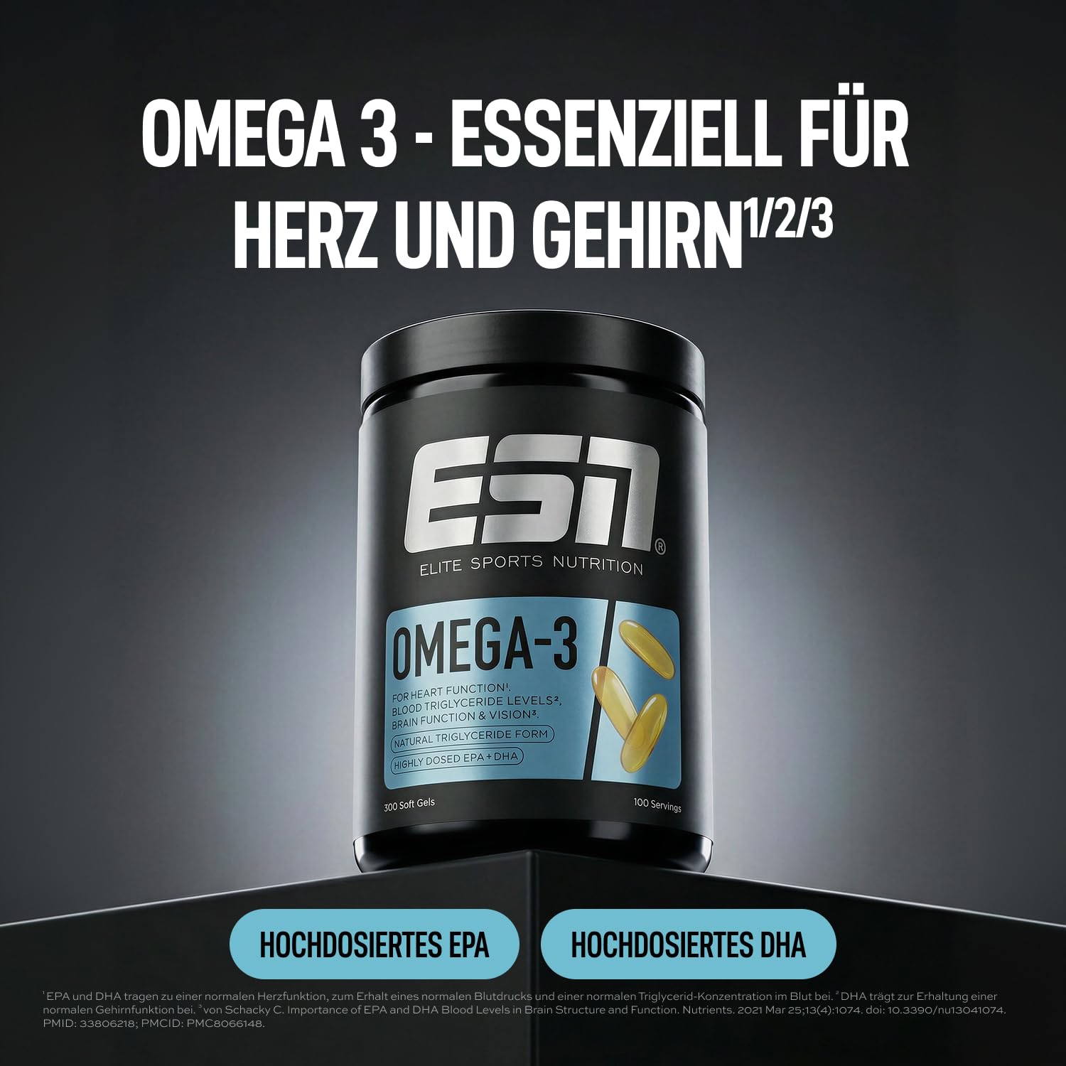 ESN Omega-3 - hochdosiert mit 1200 mg EPA und 900 mg DHA pro Tagesportion - ohne fischigen Nachgeschmack - getestet auf Schwermetalle - 300 Kapseln, 100 Portionen 2