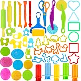 LCY WEDSHI Dough Tool Set, 49 Pcs Dough Tools Sets for Kids Ages 4-8, Dough Accessories Includes Animal Molds, Cutters Roller, Rolling Pins, Safety Scissors, Plastic Knife