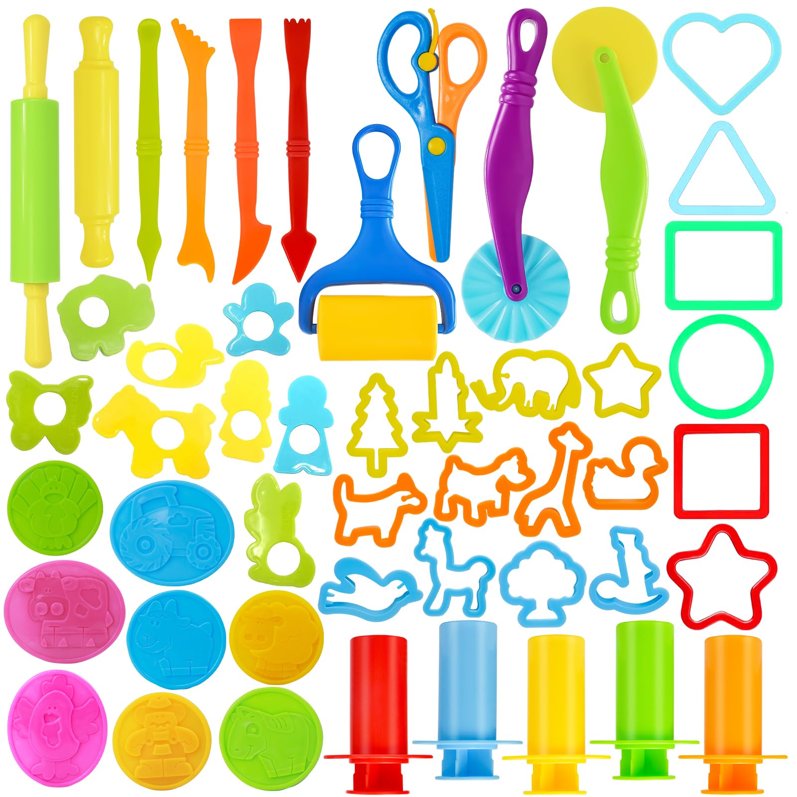 LCY WEDSHI Dough Tool Set, 49 Pcs Dough Tools Sets for Kids Ages 4-8, Dough Accessories Includes Animal Molds, Cutters Roller, Rolling Pins, Safety Scissors, Plastic Knife