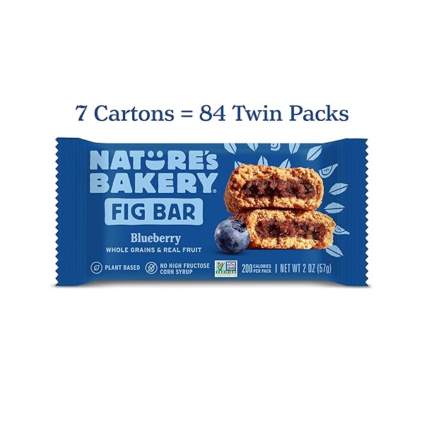 NATURE’S BAKERY WHOLE WHEAT FIG BARS, BLUEBERRY, REAL FRUIT, VEGAN, NON-GMO, SNACK BAR, 7 BOXES WITH 12 TWIN PACKS (84 TWIN PACKS)