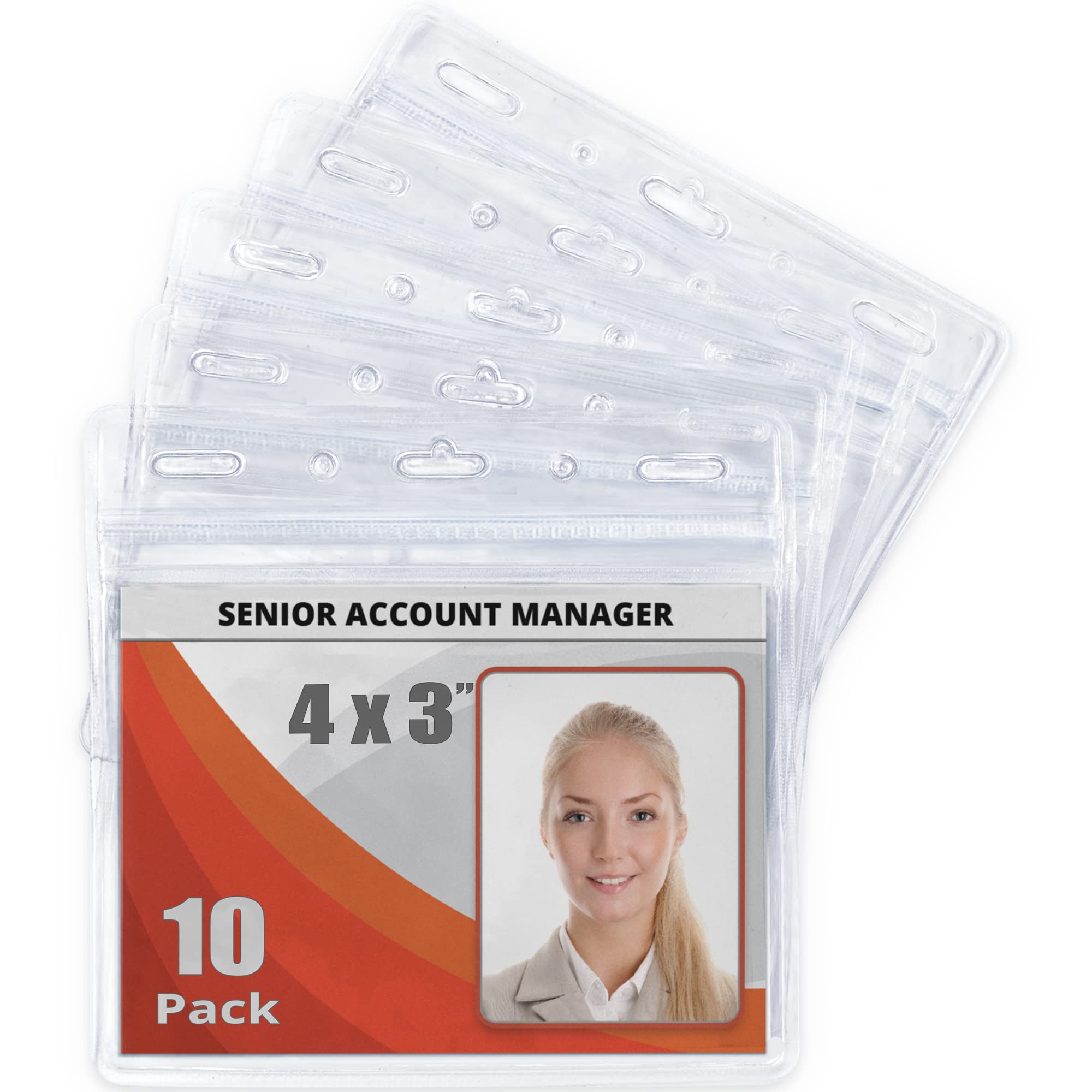 Photo 1 of Mifflin-USA Card Protector (4x3 Inch, Clear, Bulk 10 Pack) Quick Load Horizontal No Zipper Name ID Badge Holder…