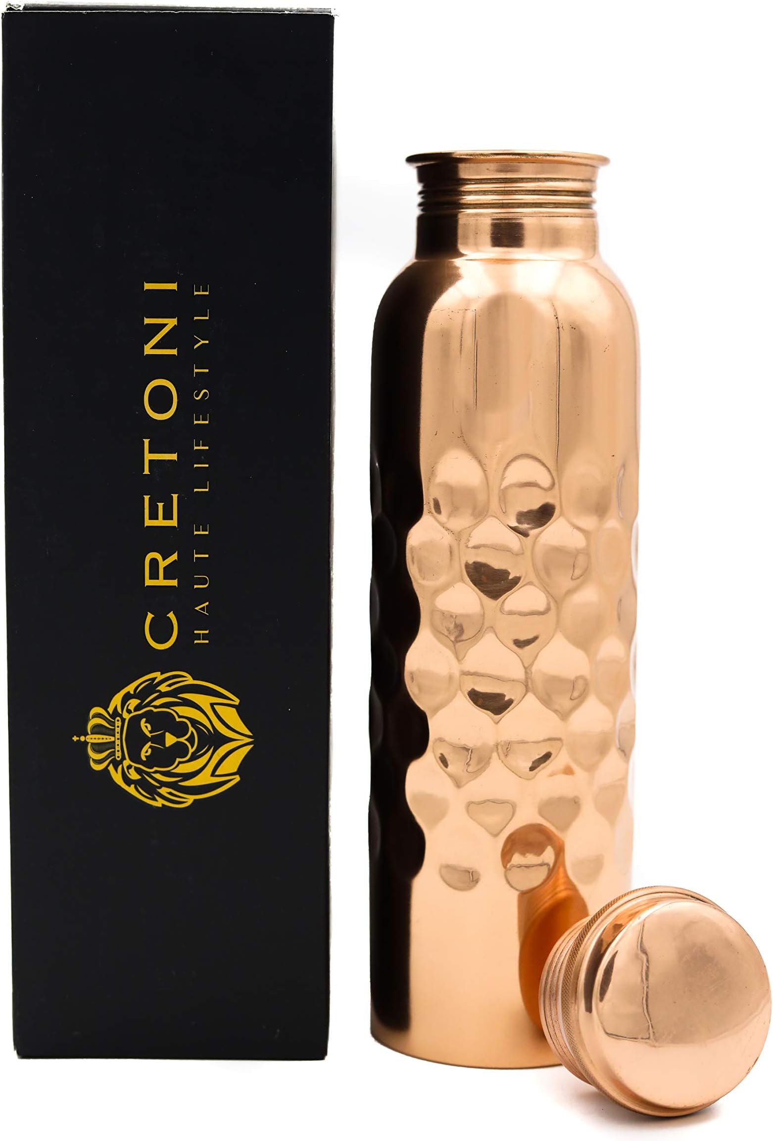 Cretoni Copperlin Pure Copper Water Bottle : Smooth Honeycomb Seemless Leak Proof Design : Perfect Ayurvedic Copper Vessel for Sports, Fitness, Yoga, Natural Health Benefits (900 Milliliter/30 Ounce)