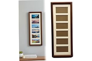 4x12 Frame, Walnut Wood Collage Multi Photo Frame with 6 Openings for Wall Art and Tabletop Display
