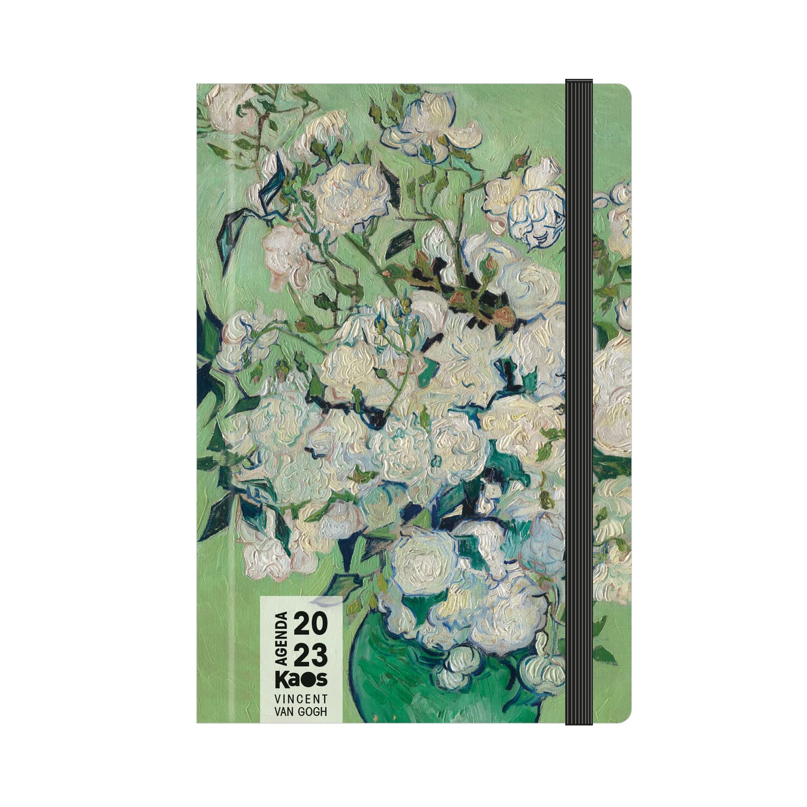 Kaos 2023 Weekly Planner - 12 Months with Planner - Medium 13 x 21 cm - Home, Office, University - Hard Cover, Flat Elastic Band, Bookmark, Rounded Corners - Van Gogh - Rose Vase