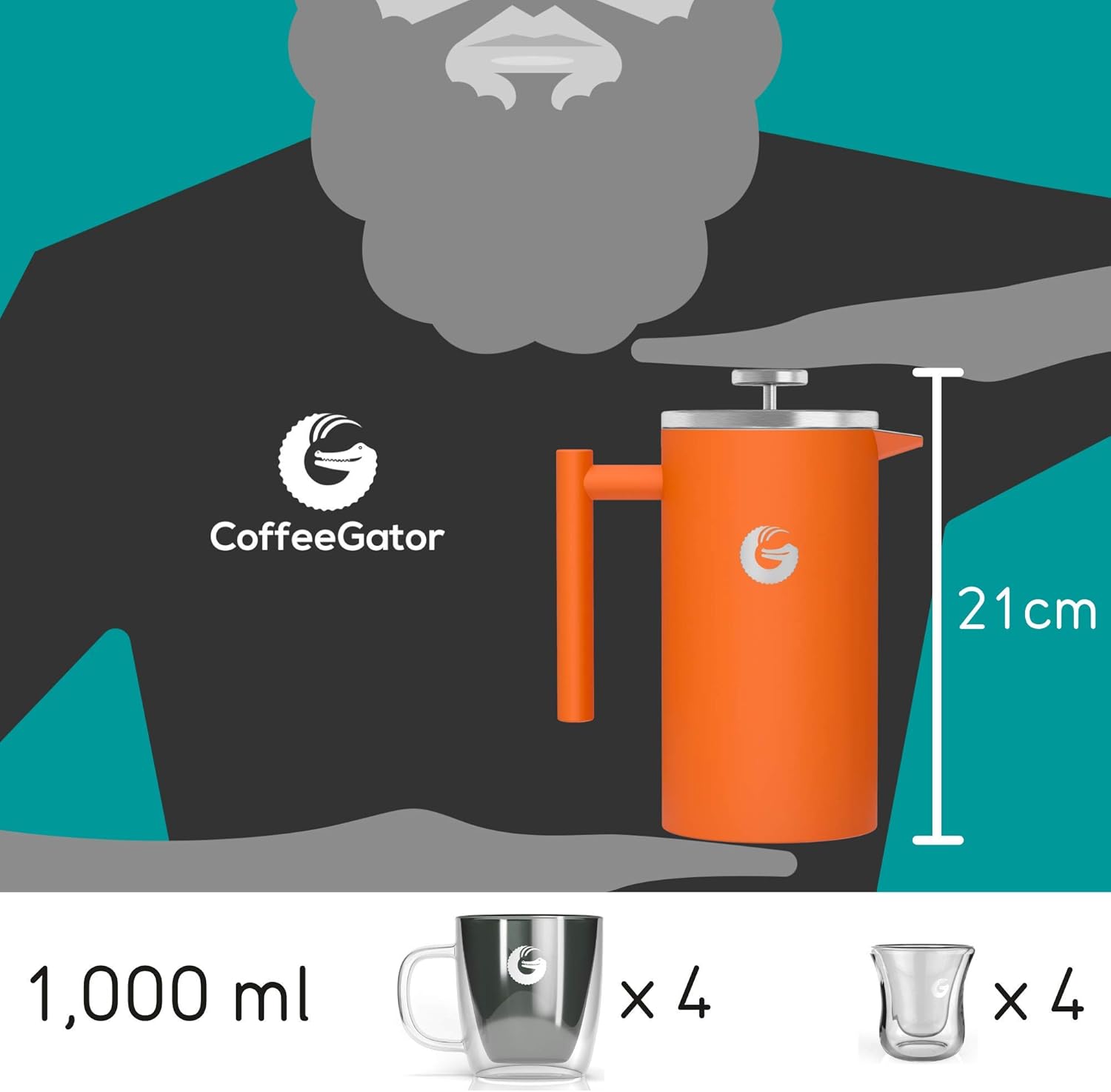 Coffee Gator Cafetiere Coffee Maker, Less Sediment, Hotter-For-Longer, Thermal French Press Brewer, Large Capacity - Image 3