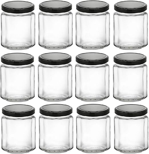 Amazon Com Nakpunar 12 Pcs 6 Oz Beveled Glass Jars With Black