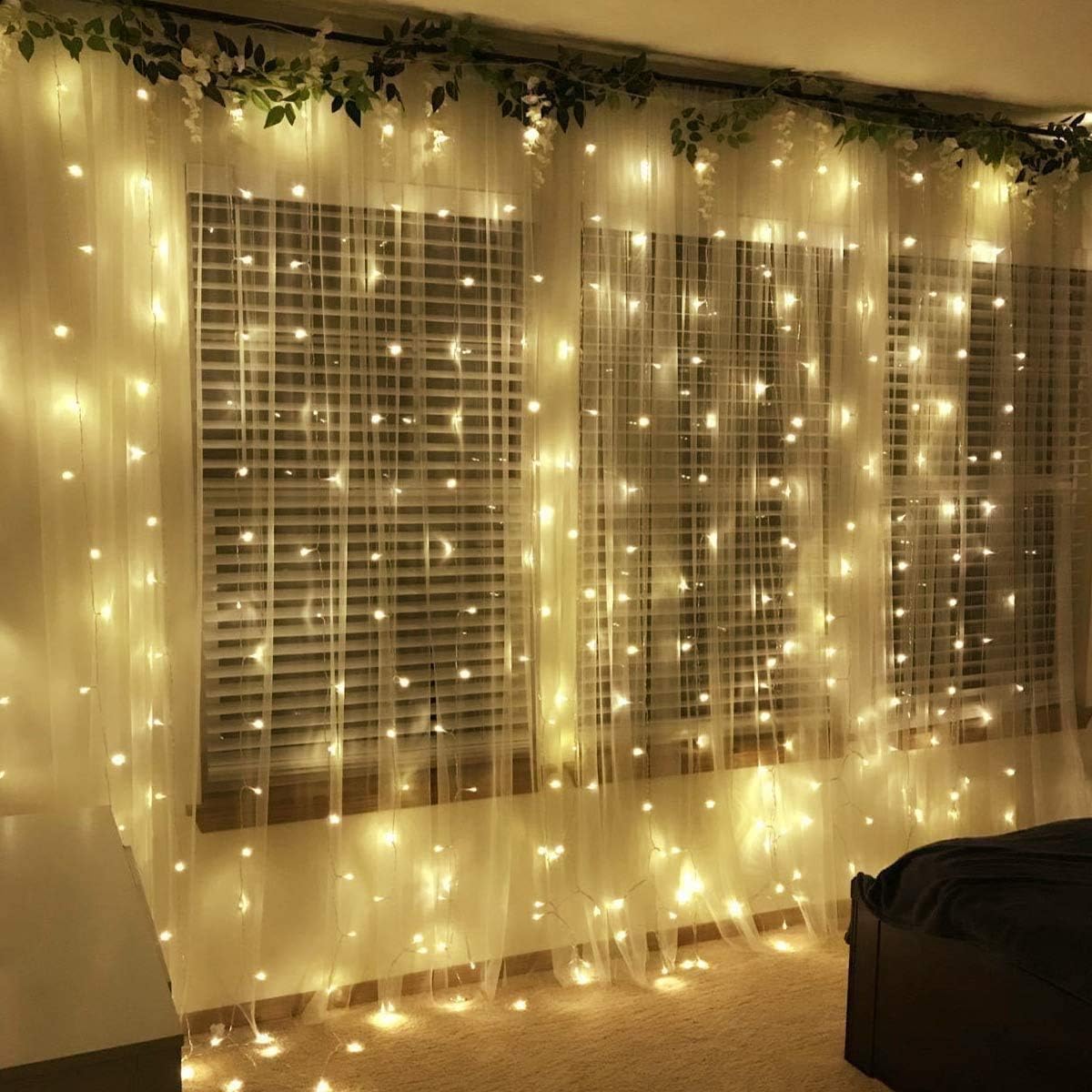 LE 306 LED Curtain Lights 9.8 x 9.8 ft Fairy String Lights for Bedroom Wall Wedding Backdrop Patio Party Garden, Warm White, 8 Modes, Plug in Indoor Outdoor Decorative Window Twinkle Christmas Lights: Home Improvement