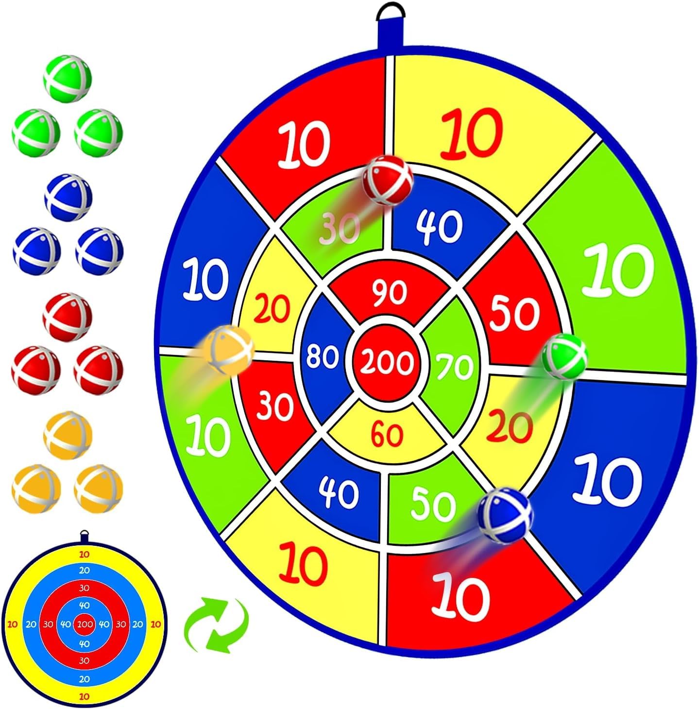 Jesitai Kids Double Sided Dart Board with 12 Sticky Ball Toys, Indoor Outdoor Games And Birthday Party, Suitable For 3 4 5 6 7 8 9 10 11 12 Year Old Boys And Girls（25.5in/65cm