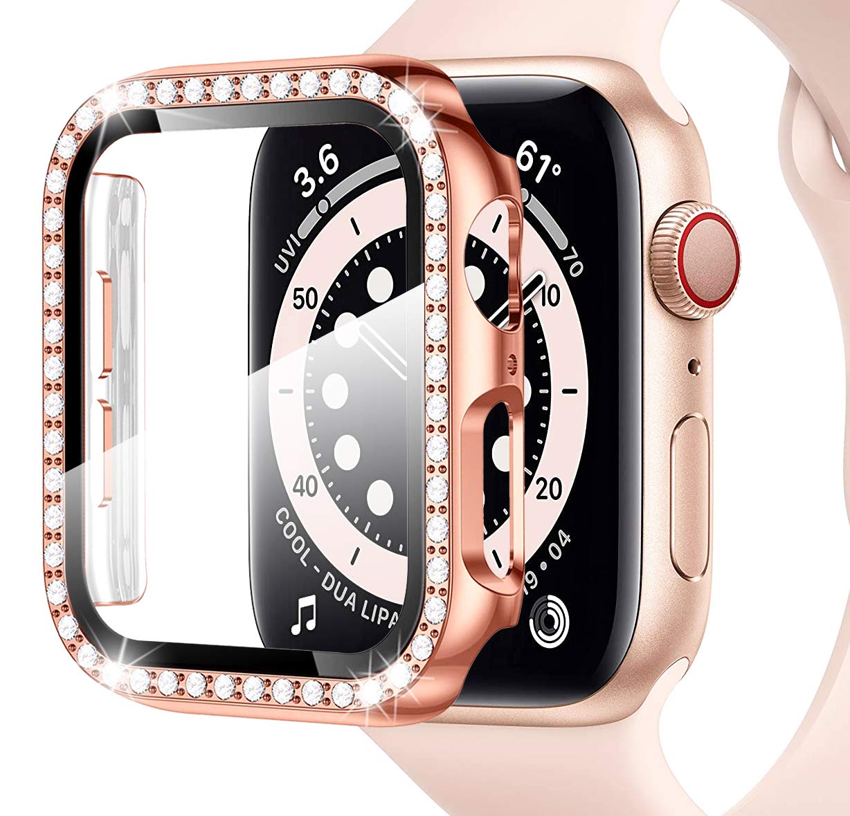 Miimall Bling Case Compatible for Apple Watch Series 3/2/1 38mm, PC Case with Tempered Glass Screen Protector&Crystal Diamonds, Ultra-Thin Full Protective Woman Bumper Cover for iWatch 38mm-Rosegold