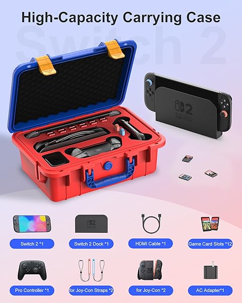 STARTRC GAMES HARD CARRYING CASE FOR NINTENDO SWITCH 2, PROFESSIONAL DELUXE IP67 WATERPROOF, SOFT LINING HARD TRAVEL CASE FOR NINTENDO SWITCH 2 CONSOLE PRO CONTROLLER & ACCESSORIES (RED & BLUE)