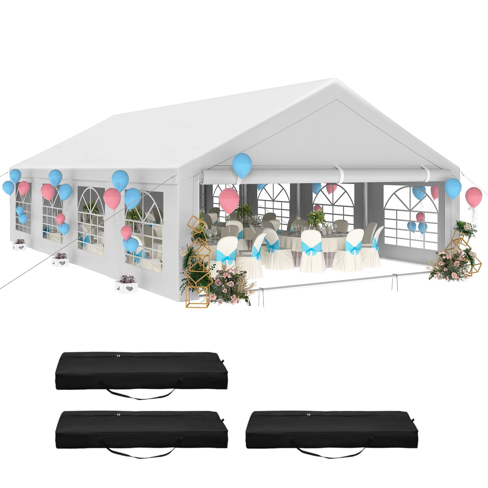 Photo 1 of **only poles **YITAHOME 20x30 ft Outdoor Heavy Duty Party Tent Wedding Event Shelters Upgraded Galvanized Canopy with Large White Roof, Removable PVC Sidewalls & 3 Storage Bags