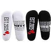 MBMSO Couples Socks Set Newlyweds Gift Socks Hubby and Wifey Est. 2025 Wedding Gift for Bride and Groom Socks Engagement Gift