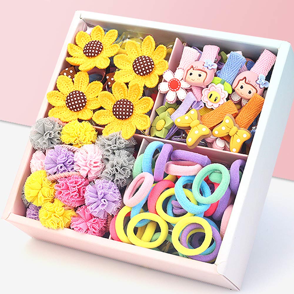 HCliptie 148 PCS Baby Girl's Hair Accessories Clips Cute Hair Bows Baby Elastic Hair Ties Gift Box