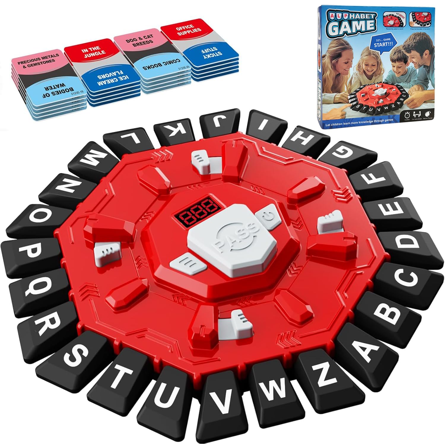 StyleBoon Word Game with LED Display, Alphabet Games, Fast-Paced Family Board Game for Learning Playing Game Gifts for Ages 3+ (Red)