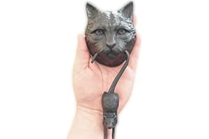 Anatolica Cat and Mouse Door Knocker, Solid Brass, 8.7 inches, Front Door Ornament (Black Oxide)