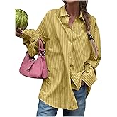 SOLY HUX Women's Button Down Shirts Striped Long Sleeve Oversized Shirt Collared Office Work Blouses Tops