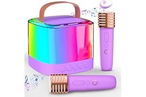 TAEMVV Mini Karaoke Machine for Kids with 2 Wireless Microphones, Portable Bluetooth Speaker & LED Lights, Birthday Gift Toy for Girls and Boys Ages 3–12+ (Purple)
