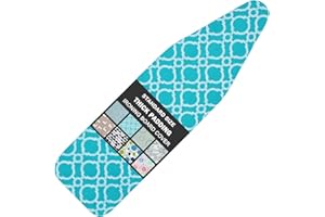 LCLW Ironing Board Cover and Pad Standard Size 15" x 54",3 Pairs of Hook and Loop Fastener Straps,Elastic Edges,Cotton Iron Board Cover with Scorch Resistant Thick Padding(Blue)