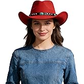 Unisex Classic Cowboy Hat with Belt Buckle Vintage Felt Wide Brim Western Cowgirl Cap Formal Cowboy Costume Accessories